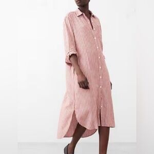 Banana Republic Linen Blend Midi Shirtdress NWT Size S Color Pink Stripe